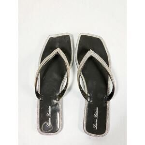 Lauren Lorraine Couture Glamour Black Rhinestone Square Toe Flip Flops Size 7